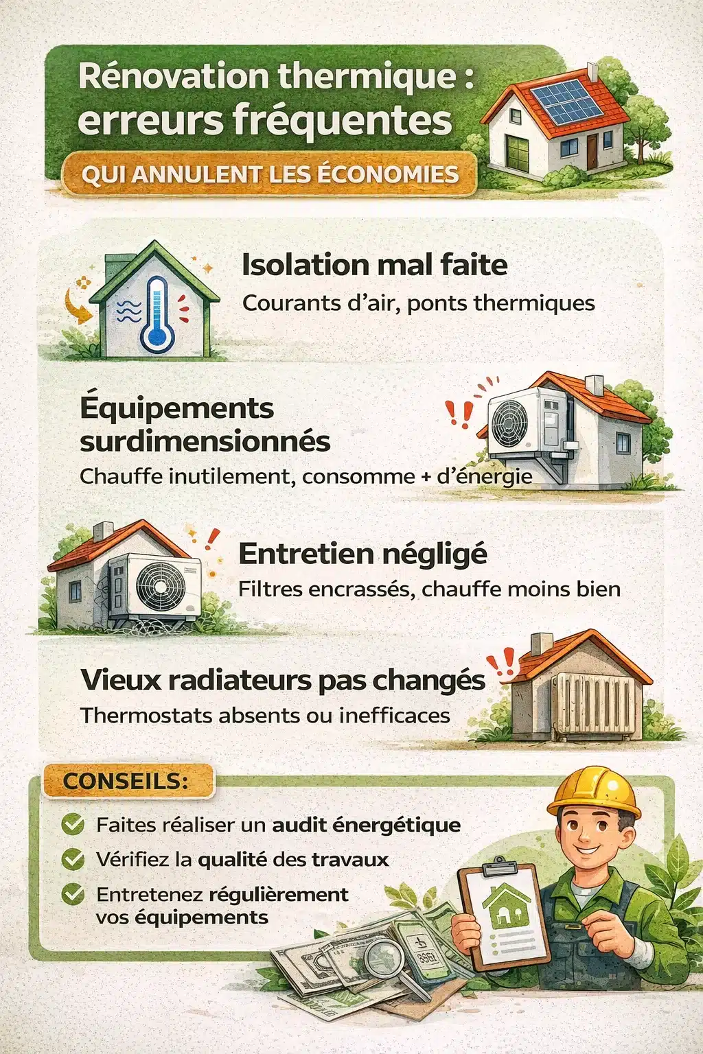 Infographie concernant les erreurs lors d'une rénovation thermique
